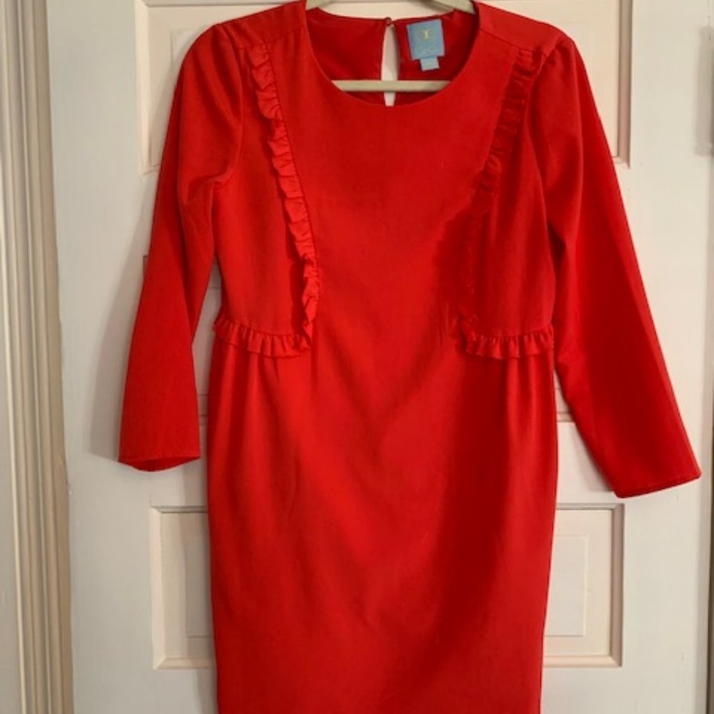 CeCe Red Dress with Ruffles, Quarter Length Sleeves, 4 Petite